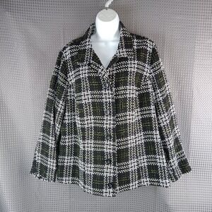 CJ Banks Women's 2X Black White Plaid Tweed Blazer Jacket Lined Button Up Career